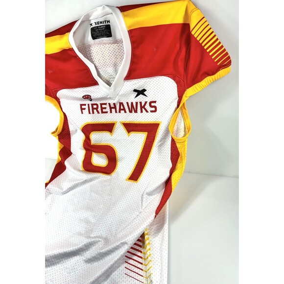 WFA Xenith Firehawks Red, Yellow, and White 2XL Football Jersey CYR # 67 - Picture 3 of 8
